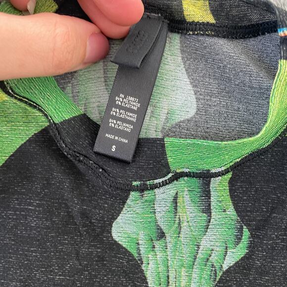 Skims Floral Top Womens Small Black Sheer Obsidian Short Sleeve Cropped - Picture 5 of 7